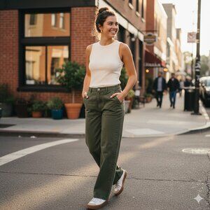 John Galt Pants Women Small Olive Green Parker High Rise Cargo Pants